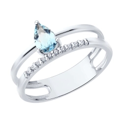 Inel din argint  cu pietre Cubic Zirconia Incolor, Topaz albastru