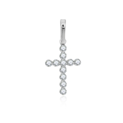 Крестик из белого золота с камнями Бриллиант