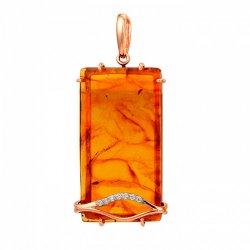 Pandantiv din aur roșu cu pietre Cubic Zirconia Incolor, Chihlimbar presat