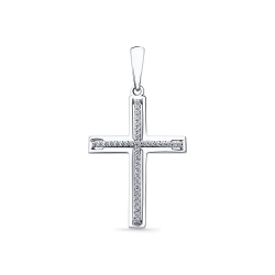 Крестик из белого золота с камнями Бриллиант