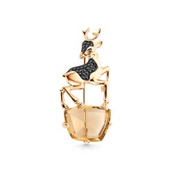 Broșă din aur roșu cu pietre Cubic Zirconia Negru, Citrin