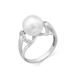 Inel din aur alb cu pietre Cubic Zirconia Incolor, Perla Albă